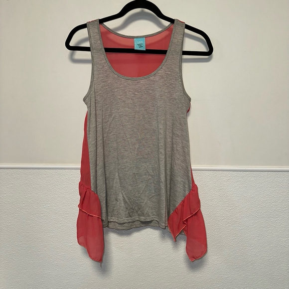 Women's H.I.P. Tank Top Size S Gray and Coral ruffles - Picture 1 of 9